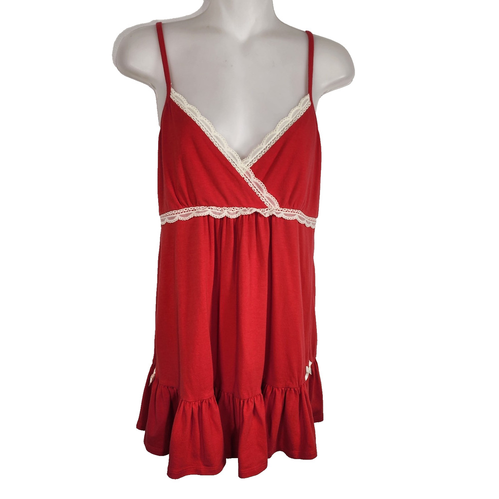 Zoe & Bella Babydoll Lace Top Nightgown Chemise Slip Y2K Red Romantic Coquette M